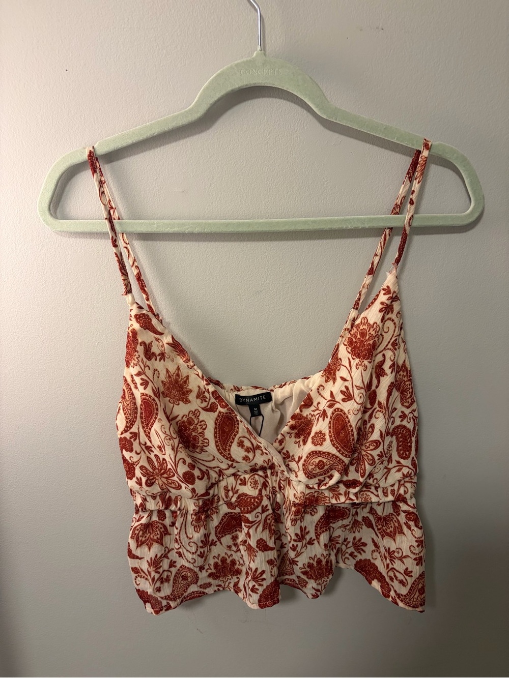 Dynamite Cream and Red Paisley Spaghetti Strap Cami